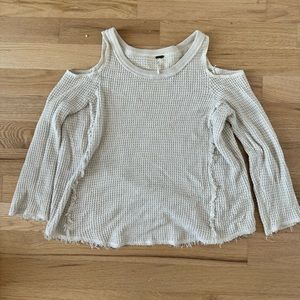 Free People waffle patterned long-sleeved shirt in a beige color.